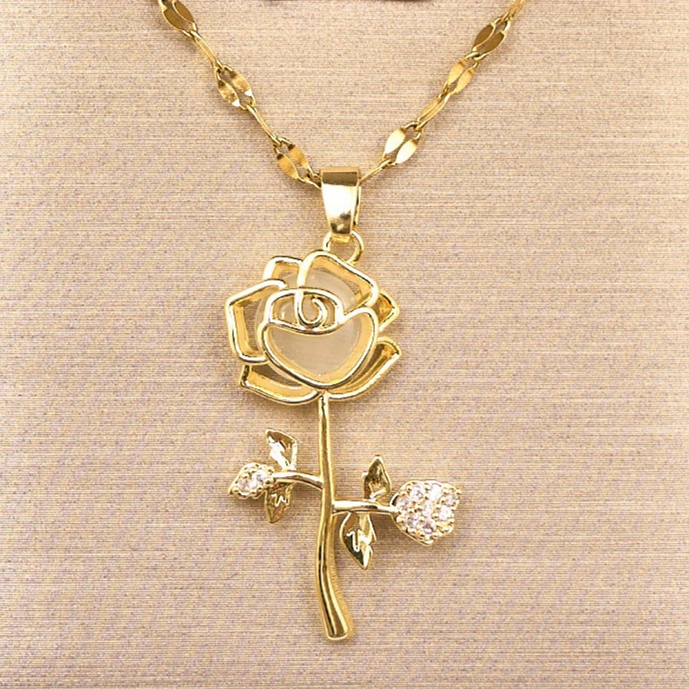 Romantic Rose Pendant Necklace with Titanium Stainless Steel Chain